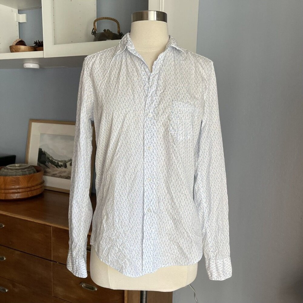 Frank & Eileen Barry Crinkle Button Down Shirt Flamingo Print Cotton